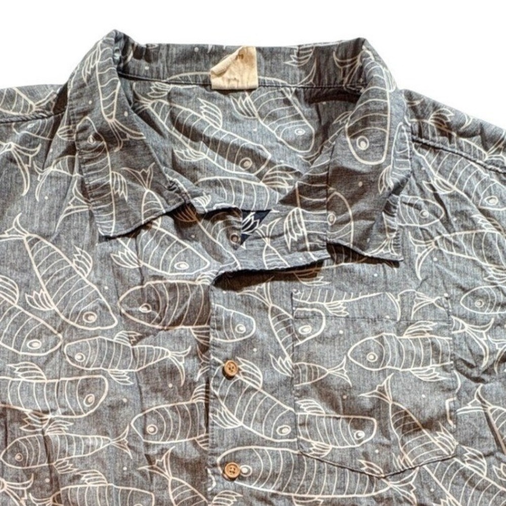 Barefoot in Paradise Fish Print Shirt Mens XL Blue Cotton Short Sleeve Casual